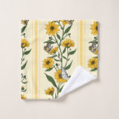 Sunrootフローラストライプオン(オフ白) バスタオルセット (ウォッシュタオル)