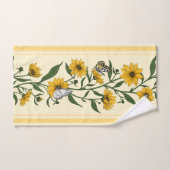 Sunrootフローラストライプオン(オフ白) バスタオルセット (ハンドタオル)