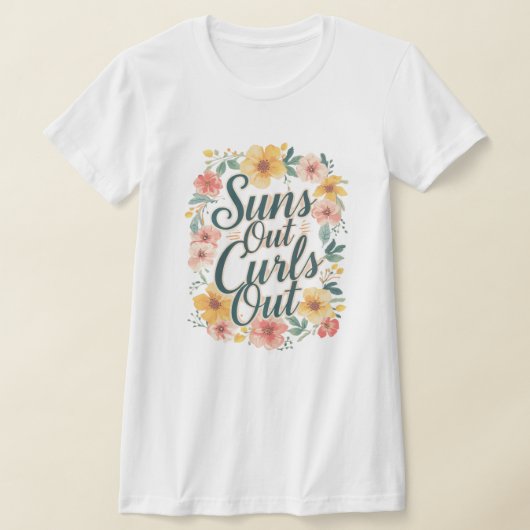 "Suns Out, Curls Out" Spring Floral Graphic Tee Tシャツ (レイダウン)