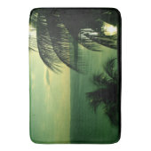 SunSetグリーンブルースカイ&シーシルエットしたパームツリー バスマット (正面縦)