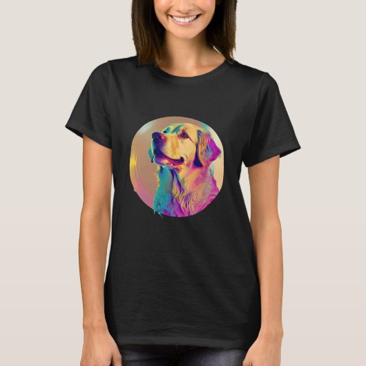 Sunset 80s Retrowave Golden Retriever with Aesthet Tシャツ (正面)