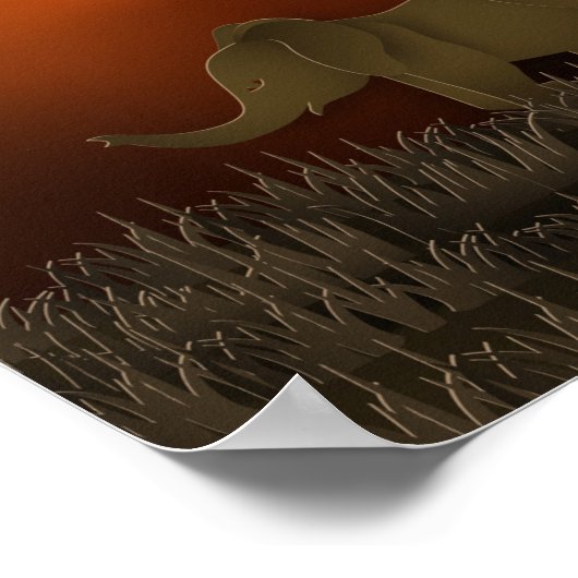 Sunset African savanna Elephants ポスター (角)