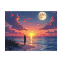 Sunset and moon rising