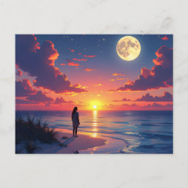 Sunset and moon rising ポストカード