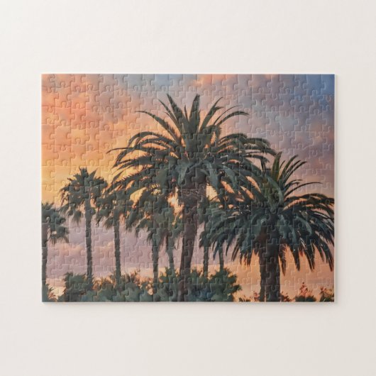 Sunset and Palm Trees Tropical Vibe Art Puzzle ジグソーパズル (横)