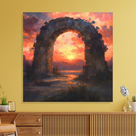 Sunset Arch - Painterly Style Landscape Art キャンバスプリント (インサイチュ (リビング))