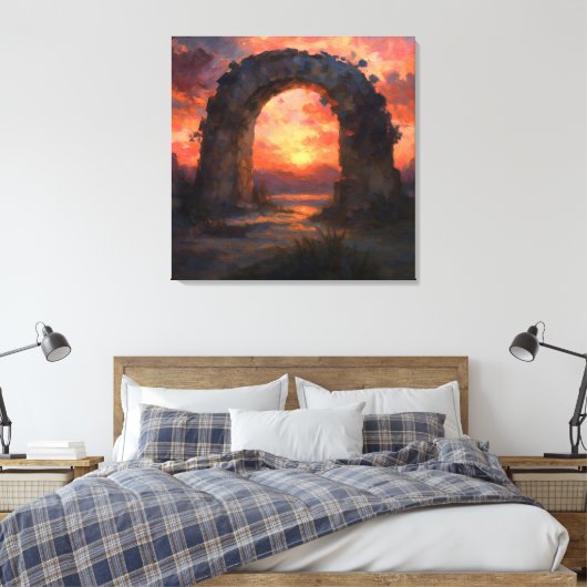 Sunset Arch - Painterly Style Landscape Art キャンバスプリント (インサイチュ (寝室))