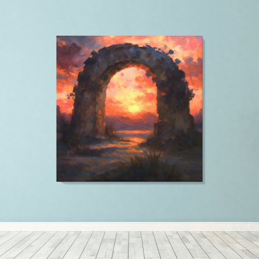 Sunset Arch - Painterly Style Landscape Art キャンバスプリント (インサイチュ (ウッドフロア))