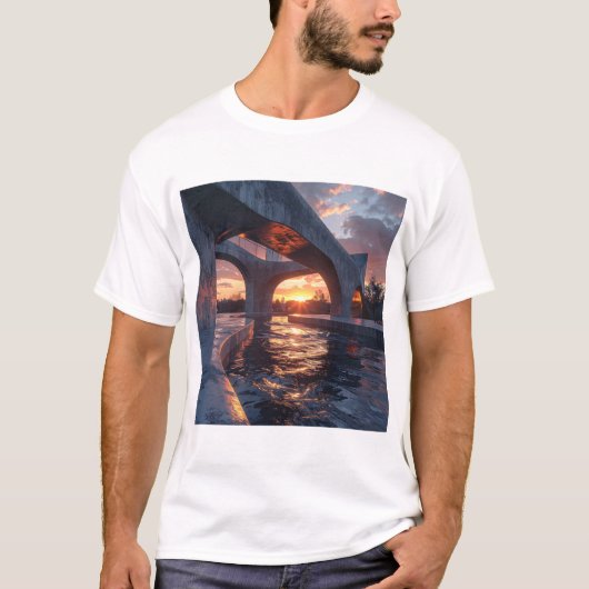 Sunset Arches – Modern Architecture Over Reflectiv Tシャツ (正面)