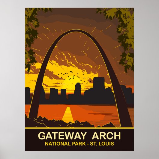 Sunset at Gateway Arch, St Louis，旅行 ポスター (正面)