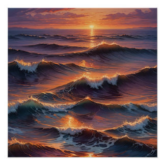 sunset at ocean wall art ポスター