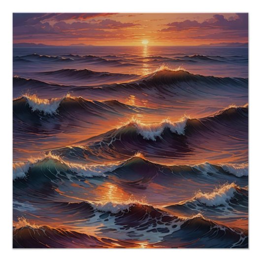 sunset at ocean wall art ポスター (正面)