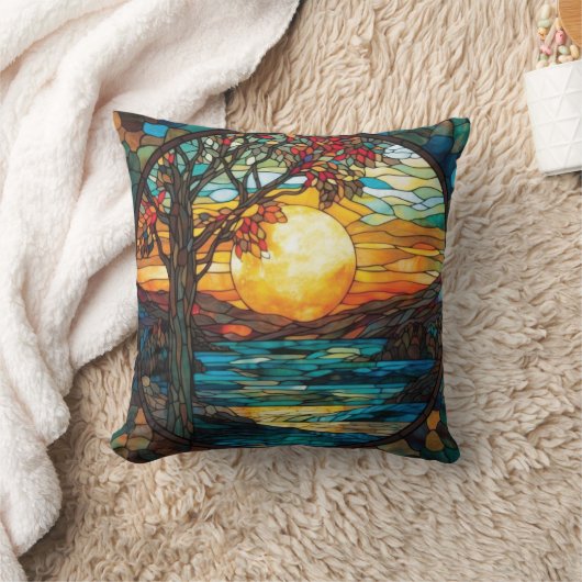 Sunset Autumn Scene Throw Pillow クッション (ブランケット)