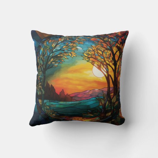 Sunset Autumn Scene Throw Pillow クッション (裏面)