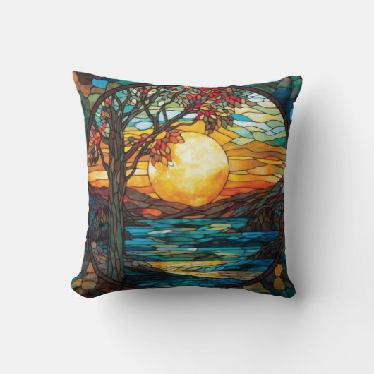Sunset Autumn Scene Throw Pillow クッション (正面)