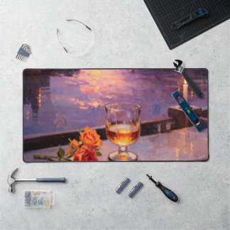 Sunset Balcony Wine & Rose Oil Painting Desk Mat  デスクマット