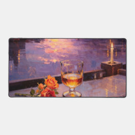 Sunset Balcony Wine & Rose Oil Painting Desk Mat  デスクマット