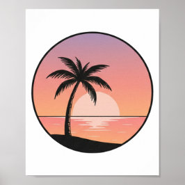 Sunset Beach Badge – Minimalist Hand-Drawn  ポスター