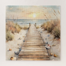 Sunset Beach Boardwalk Watercolor ジグソーパズル