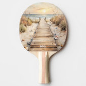 Sunset Beach Boardwalk Watercolor 卓球ラケット (正面)