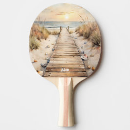 Sunset Beach Boardwalk Watercolor 卓球ラケット