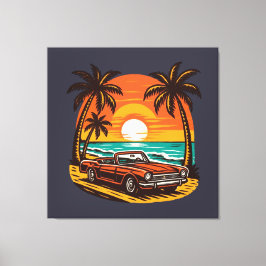 Sunset Beach Drive: Retro Summer Escape キャンバスプリント