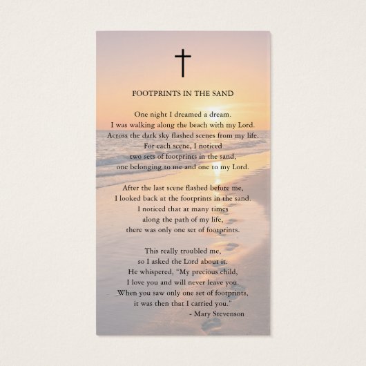 Sunset Beach Footprints Poem Sympathy Prayer Card (裏面)