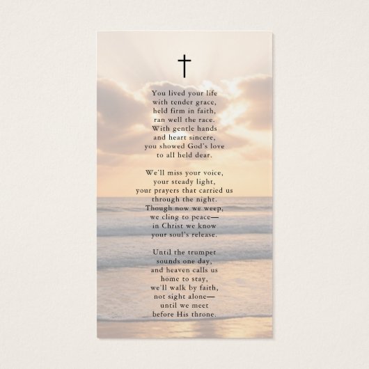 Sunset Beach Forever Hearts Cross Poem Prayer Card (裏面)