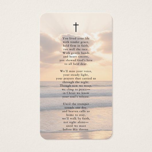 Sunset Beach Forever Hearts Cross Poem Prayer Card (裏面)