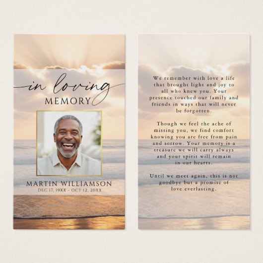 Sunset Beach In Loving Memory Photo Prayer Card (正面&裏面)