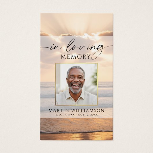 Sunset Beach In Loving Memory Photo Prayer Card (正面)