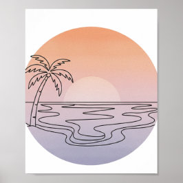 Sunset Beach Minimalist Line Art Poster  ポスター