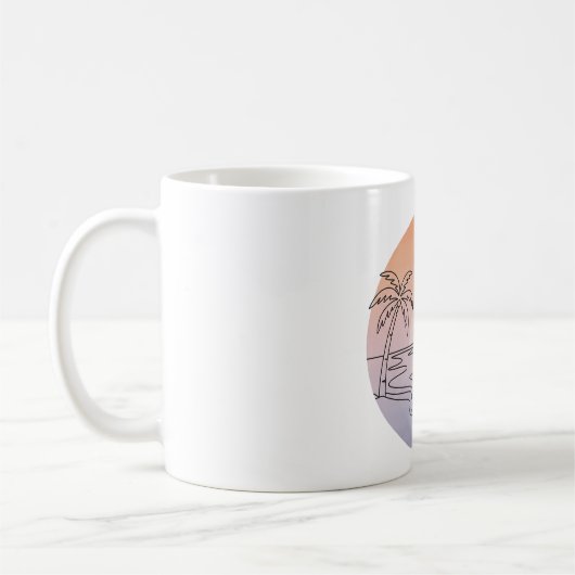 Sunset Beach Minimalist Mug – Hand-Drawn Tropical  コーヒーマグカップ (左)