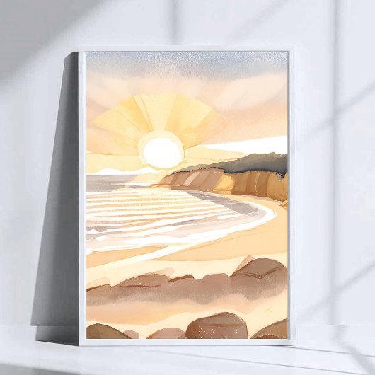 Sunset Beach | Ocean Watercolor Coastal ポスター