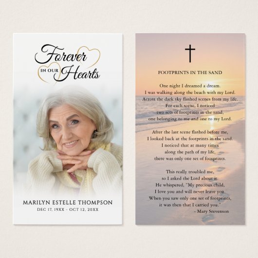Sunset Beach Photo Footprints in Sand Prayer Card (正面&裏面)