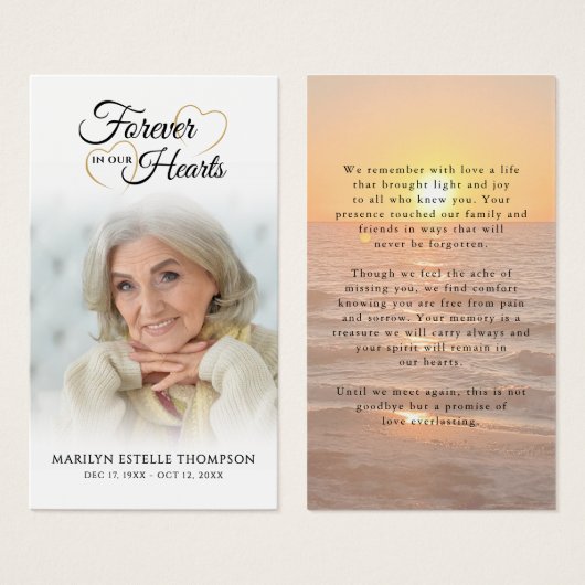 Sunset Beach Photo Forever Hearts Prayer Card (正面&裏面)