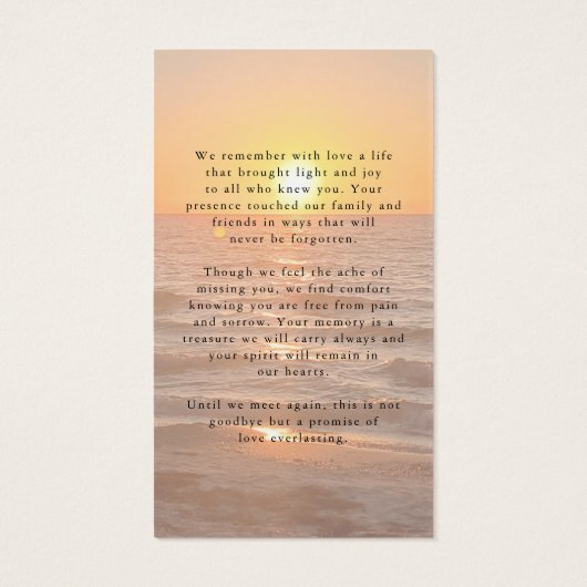 Sunset Beach Photo Forever Hearts Prayer Card (裏面)