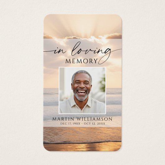 Sunset Beach Photo In Loving Memory Prayer Card (正面)