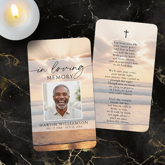Sunset Beach Photo In Loving Memory Prayer Card