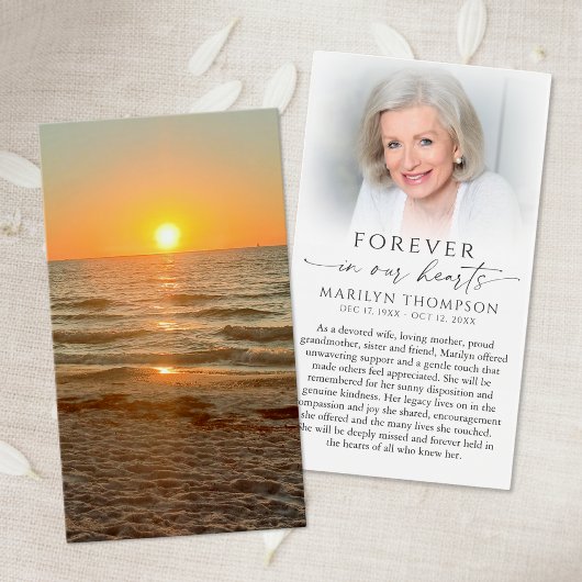 Sunset Beach Photo Memorial Sympathy Prayer Card