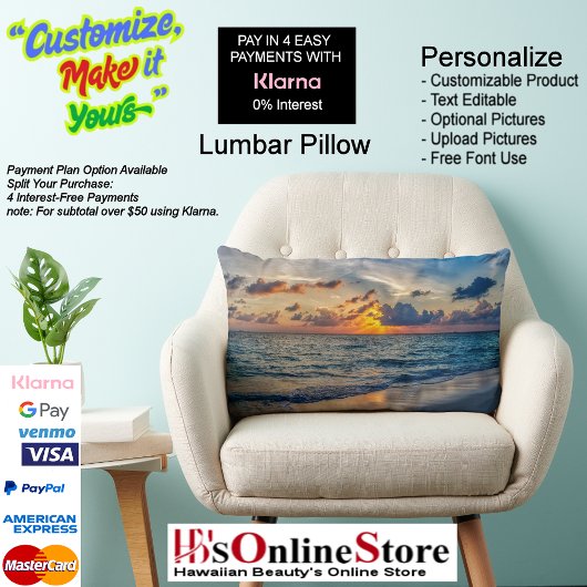 Sunset Beach Polyester Lumbar Pillow 20 ランバークッション