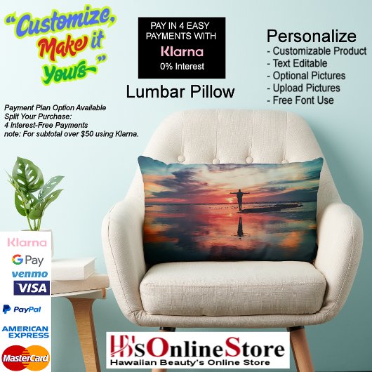 Sunset Beach Polyester Lumbar Pillow 34 ランバークッション