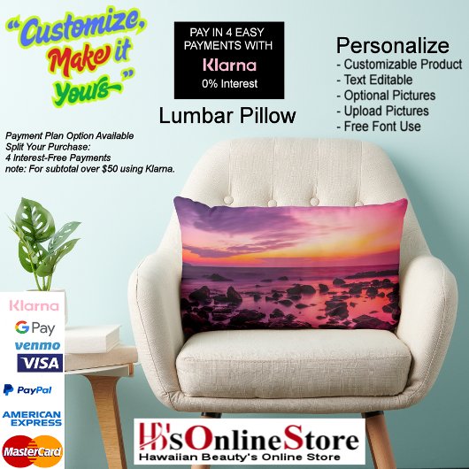 Sunset Beach Polyester Lumbar Pillow 42 ランバークッション