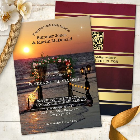 Sunset Beach Rose Arbor Wedding Invitation 招待状
