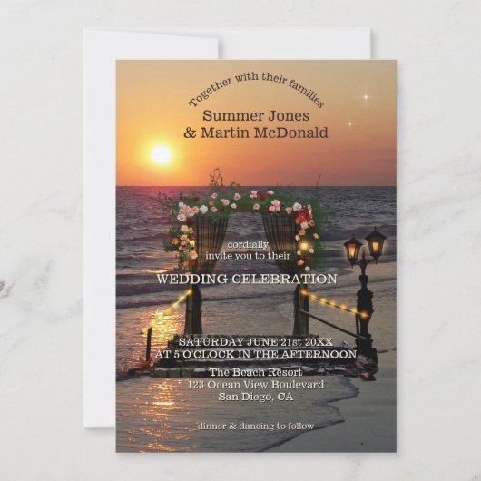 Sunset Beach Rose Arbor Wedding Invitation 招待状 (正面)