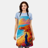Sunset Beach Solitude Serenity Design エプロン (着用した状態)
