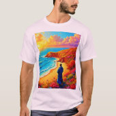 Sunset Beach Solitude Serenity Design Tシャツ (正面)
