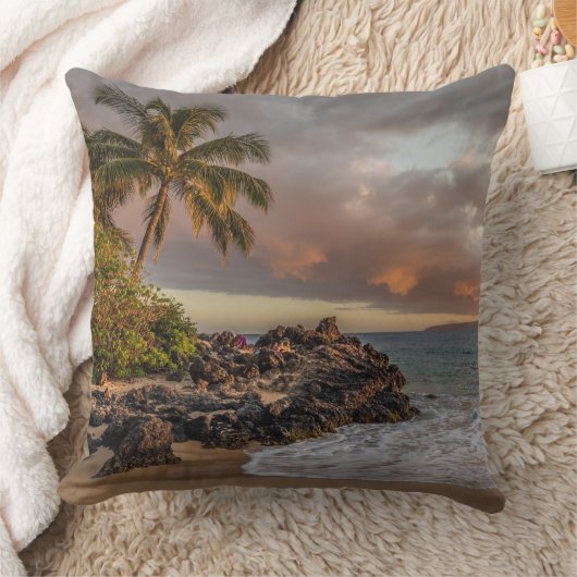 Sunset Beach Square Polyester Large Pillow 12 クッション (ブランケット)