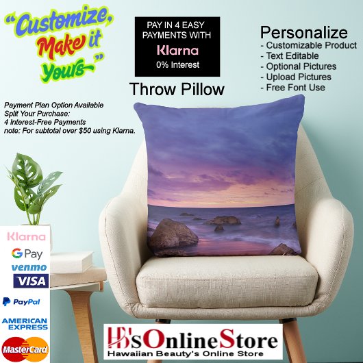 Sunset Beach Square Polyester Large Pillow 13 クッション
