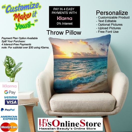 Sunset Beach Square Polyester Large Pillow 19 クッション